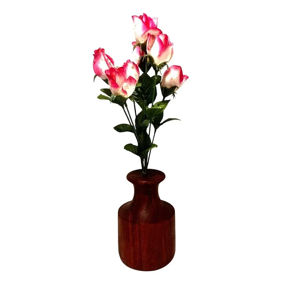 Turned wood bud vase unsigned wooden rich brown grained 6